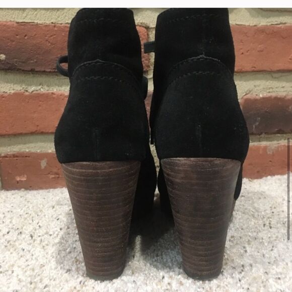 Lucky Brand Ankle Bootie Sz 6.5 Black Suede Ankle Boot Wedge Heel Booties - Picture 4 of 6